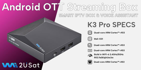 Box IPTV personalizado para Android We2u K3 Pro Lifetime IPTV Box Preto